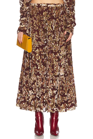 Saint Laurent High Waisted Midi Skirt in Bordeaux Vieux Rose