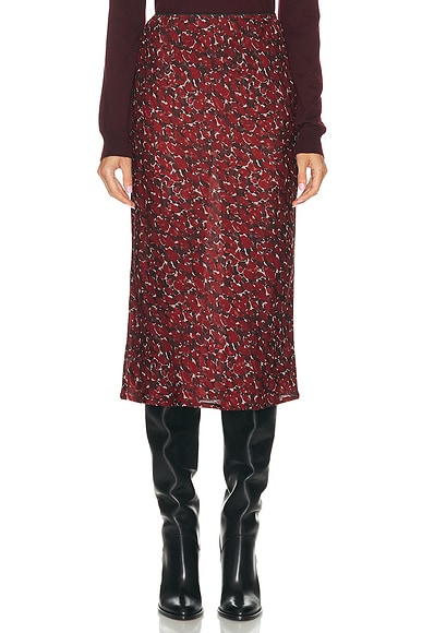 Saint Laurent Midi Skirt in Craie Rouge Noir