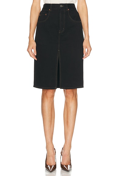 Saint Laurent Denim Midi Skirt in Deep Sea Black