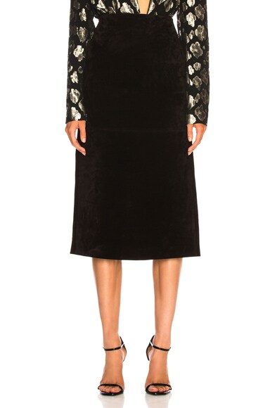 Button Front Leather Midi Skirt