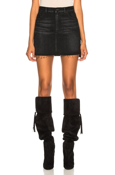 Unfinished Hem Denim Skirt