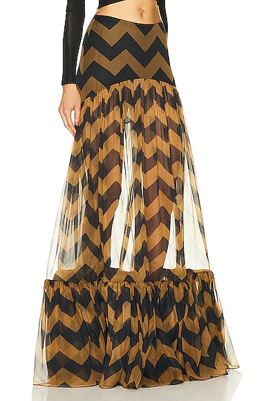 Shop Saint Laurent Ruffle Skirt In Paille Fonce Noir