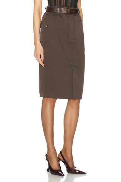 Saint Laurent Cotton Pencil Skirt In Dark Brown