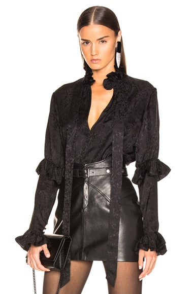 Ruffle Sleeve High Neck Blouse