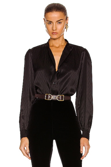 Saint Laurent Cassandra Logo Blouse in Noir | FWRD