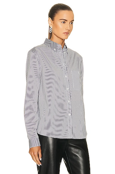 Shop Saint Laurent Long Sleeve Button Down Shirt In Blanc Encre