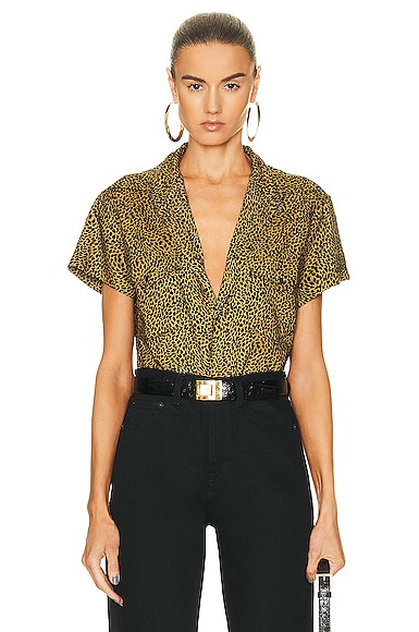 Shop Saint Laurent Cropped Short Sleeve Shirt In Black & Camel