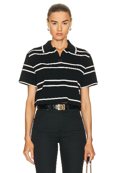 Shop Saint Laurent Short Sleeve Polo Shirt In Noir & Natural