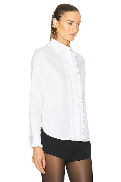 Shop Saint Laurent Ruffle Long Sleeve Shirt In Blanc