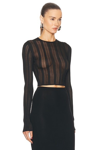 Saint Laurent Long Sleeve Top In Noir | ModeSens