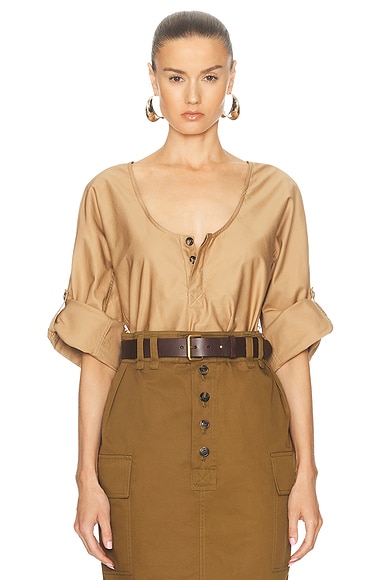 Saint Laurent Convertible Sleeve Blouse in Beige