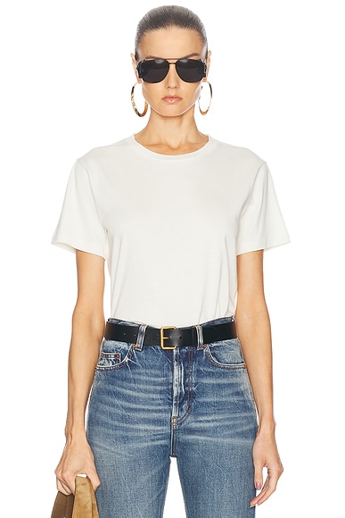 Saint Laurent Short Sleeve T-shirt in Natural