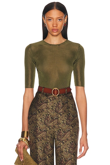 Saint Laurent Short Sleeve Top in Kaki