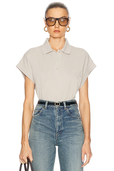 Saint Laurent Short Sleeve Polo Top in Marble