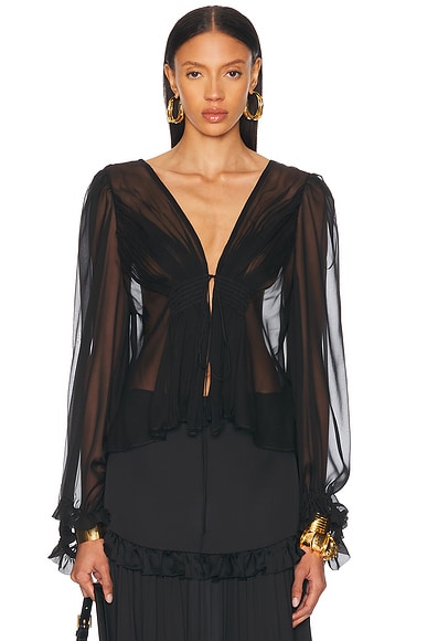 Sheer Tie Front Blouse