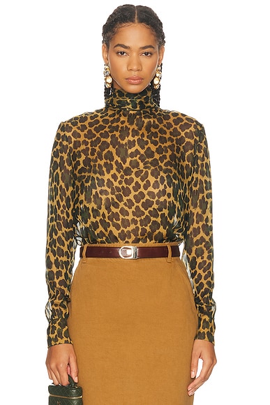 Saint Laurent Long Sleeve Top in Ocre & Vert