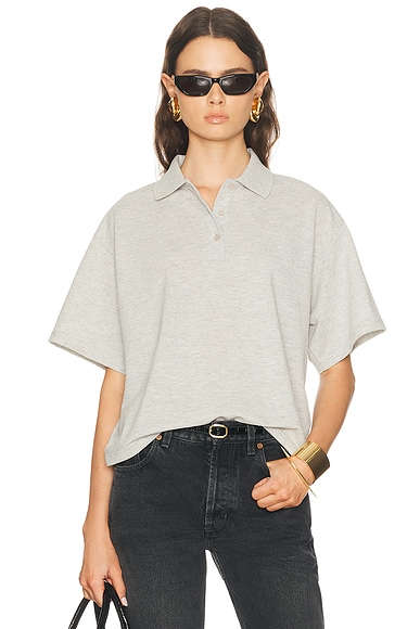 Saint Laurent Oversized Polo Top in Gris Chine