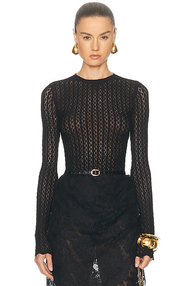 Pointelle Long Sleeve Top