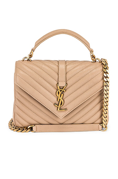 Saint Laurent Medium College Chain Bag in Dark Beige