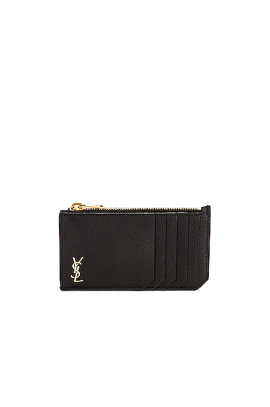 Saint Laurent Tiny Monogramme Zipped Fragments Card Holder in Nero