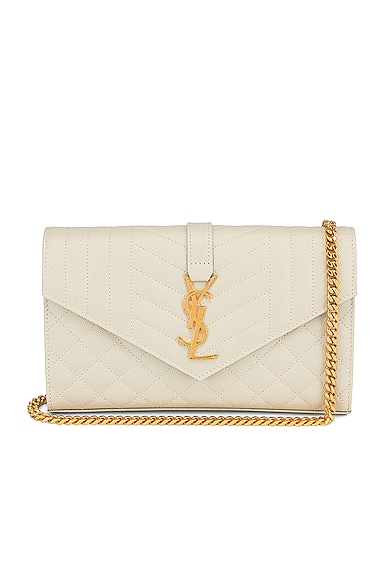 Saint Laurent Mini Envelope Chain Wallet Bag in Crema Soft & Crema Soft