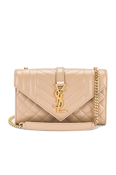 Saint Laurent Small Envelope Chain Bag in Dark Beige FWRD
