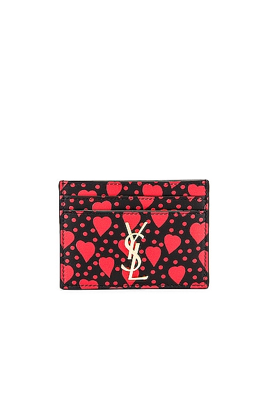 Monogram Heart Leather Card Case In Nero & Rouge