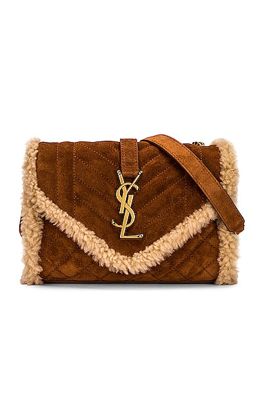 Saint Laurent Monogramme Shearling Suede Chain Bag in Brown