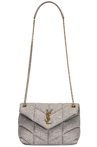 Saint Laurent Small Puffer Monogramme Jersey Chain Bag in Light Grey