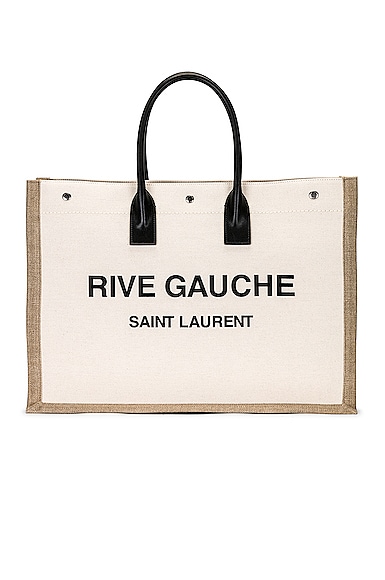 Saint Laurent Rive Gauche Tote Bag in Greggio, Naturale, & Nero