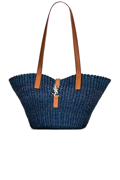 Shop Saint Laurent Small Panier Raffia Bag In Blue Orchid & Brick