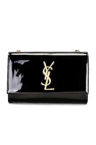 Saint Laurent Small Kate Patent Monogramme Chain Bag In Nero