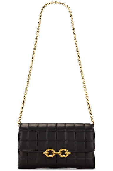 Saint Laurent Quilted Le Maillon Chain Wallet In Nero