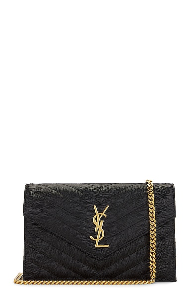 Saint Laurent Cassandra Envelope Chain Wallet Bag in Noir