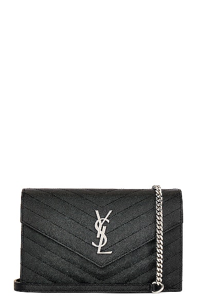 Shop Saint Laurent Cassandra Envelope Chain Wallet Bag In Noir