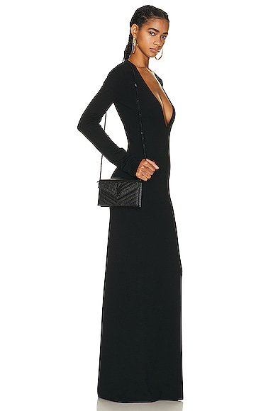 Saint Laurent Cassandra Envelope Chain Wallet Bag In Noir