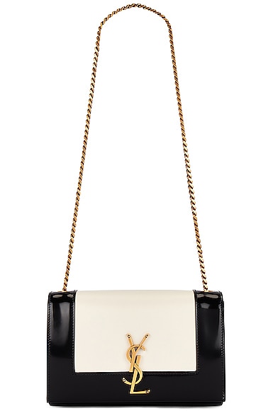 Shop Saint Laurent Small Kate Chain Bag In Off White & Nero
