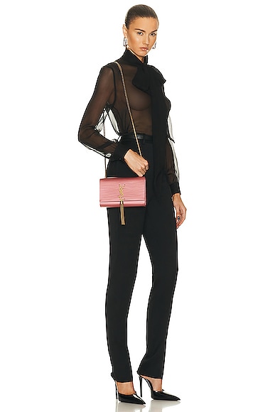 Shop Saint Laurent Small Kate Tassel Chain Bag In Coral Rose