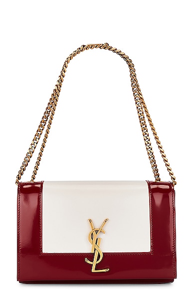 Saint Laurent Small Kate Chain Bag in Off White & Oxblood Red