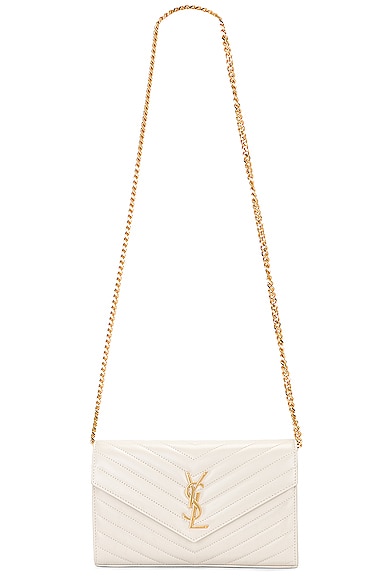 Saint Laurent Cassandre Wallet On Chain Bag in Crema Soft
