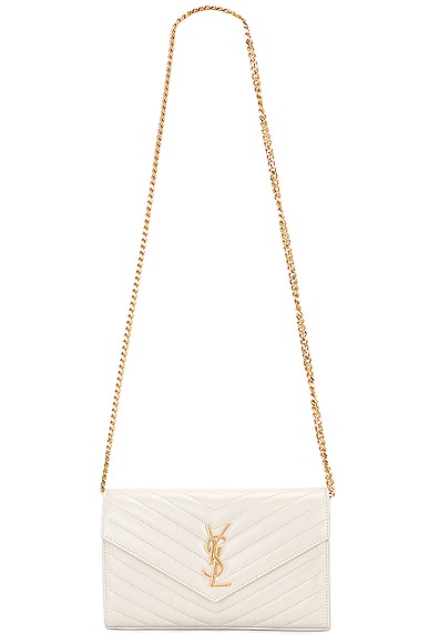 Saint Laurent Cassandre Wallet On Chain Bag in Crema Soft