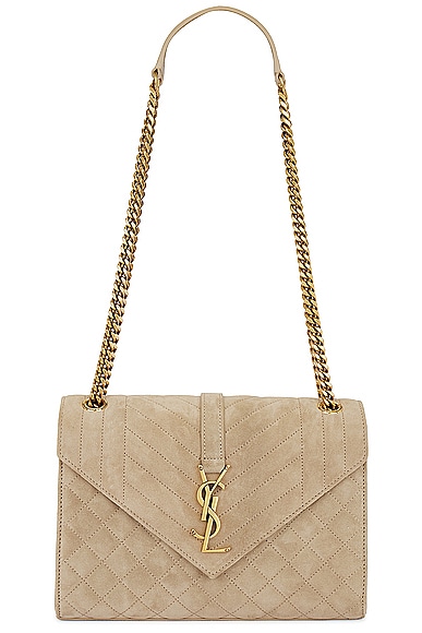 Shop Saint Laurent Envelope Chain Bag In Matt Gold