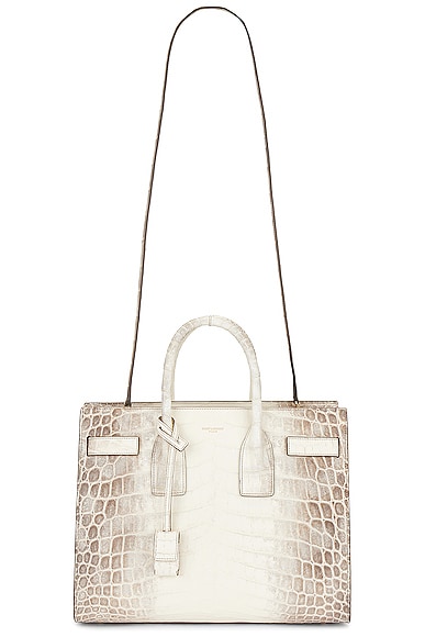 Saint Laurent Small Crocodile Sac De Jour Bag in Gris Glacier