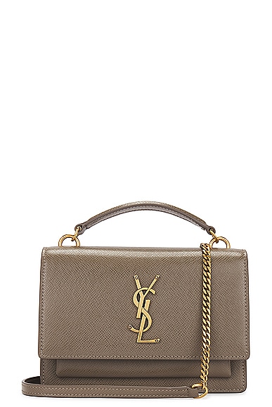 Saint Laurent Top Handle Sunset Chain Wallet Bag in Warm Taupe