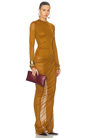 Saint Laurent Calypso Long Zipped Pouch In Dark Bordeaux