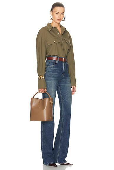 Saint Laurent Le 37 Ysl Bucket Bag In Smooth Leather In Dark Cork