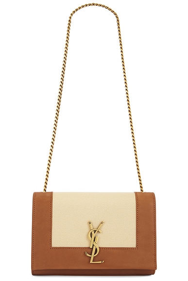 Shop Saint Laurent Small Kate Chain Bag In Naturel & Brick