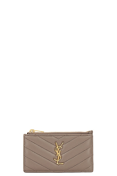 Cassandre Fragments Zipped Card Case in Taupe
