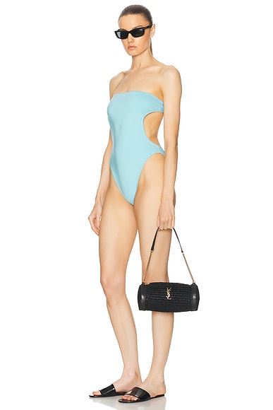 Saint Laurent Women Black Raffia And Leather Cassandre Shoulder Bag In Noir