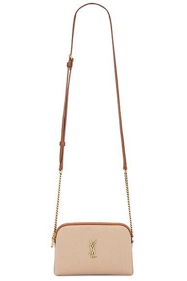 Zipped Pouch Bag With Chain in Tan